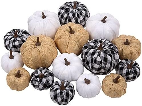 16 Pcs Artificial Pumpkins Assorted Fall Pumpkins White Pumpkins Burlap Pumpkins Rustic Pumpkins ... | Amazon (US)