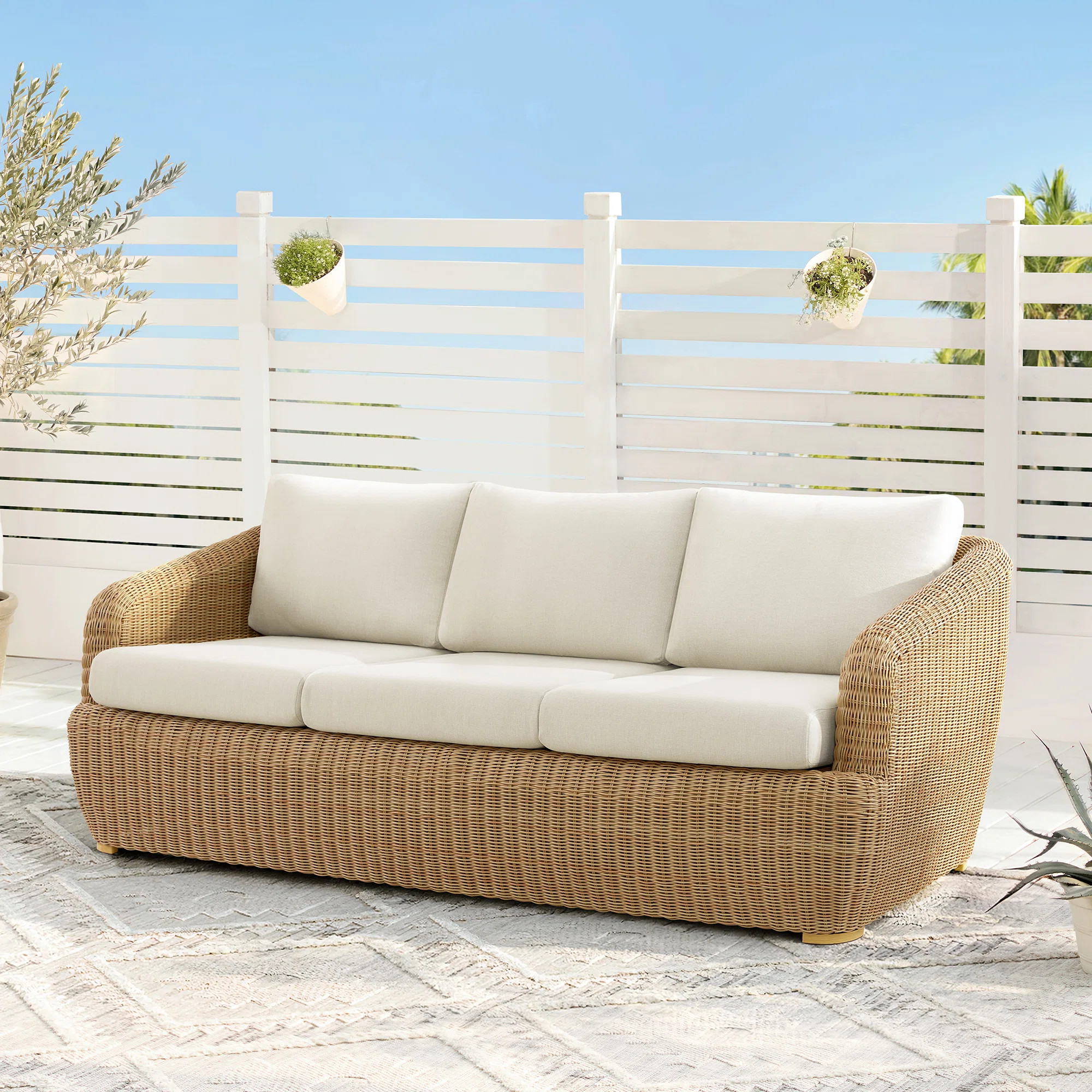 Cambelle 86.2’’ Wide Wicker 3-Seater Outdoor Patio Sofa With Cushions | Wayfair North America