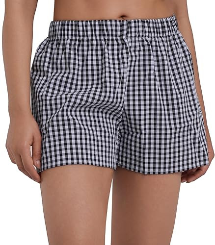 Sunzel Women's Gingham Plaid Boxer Shorts 3" \u2013 Elastic Waist Loose Fit Lounge Shorts Y2K Sum... | Amazon (US)