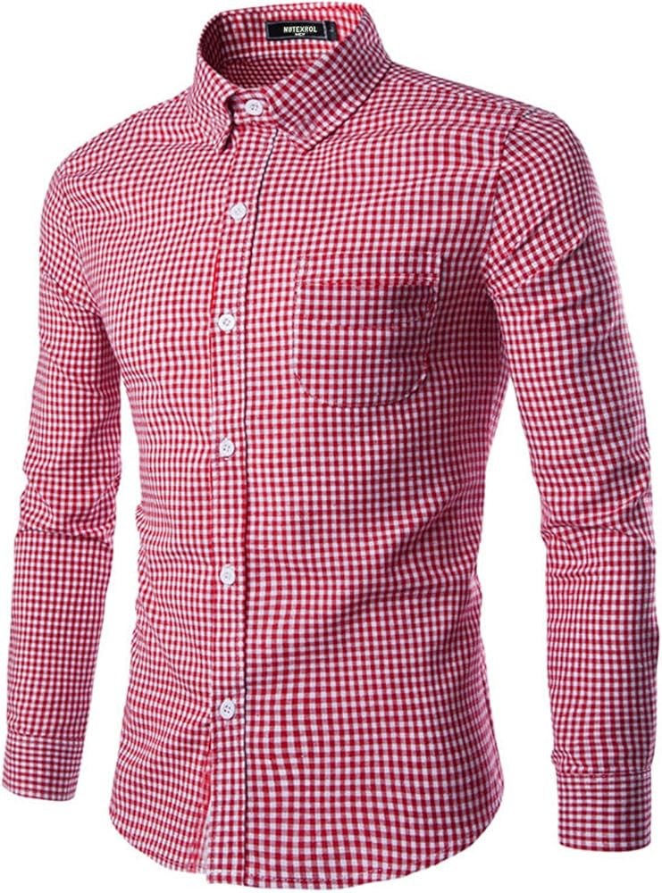 Men's Plaid Casual Slim Fit Long Sleeve Button Down Dress Shirts | Amazon (US)