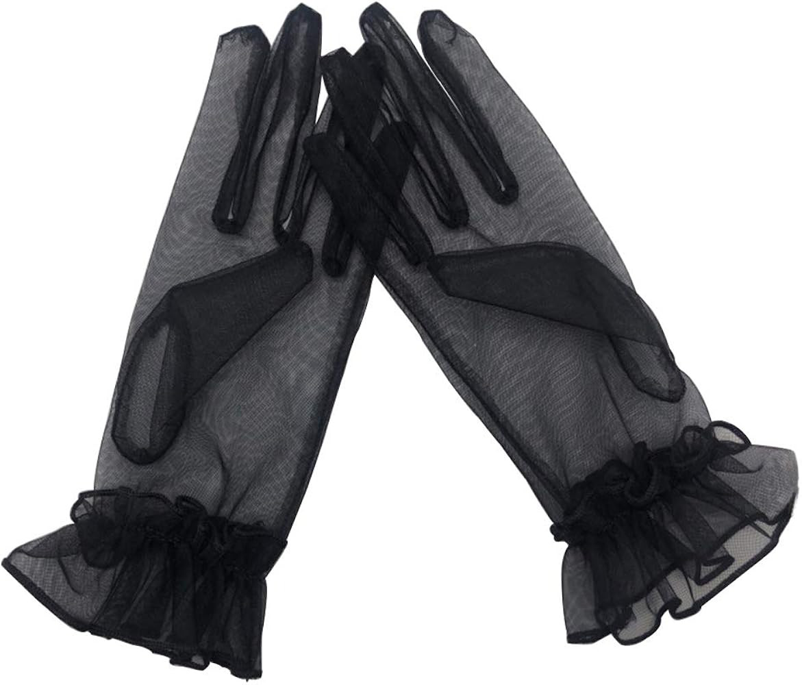 QRBTSCL Women's Ruffled Tulle Mesh Gloves Wedding Party Gloves Short Prom Evening Gloves | Amazon (US)