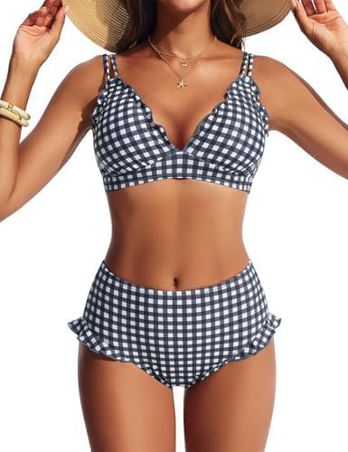 Hanna Nikole Women High Waisted Bikini Sets Ruffle, 2 Piece Bathing Suit Tummy Control, Sexy Retr... | Amazon (US)