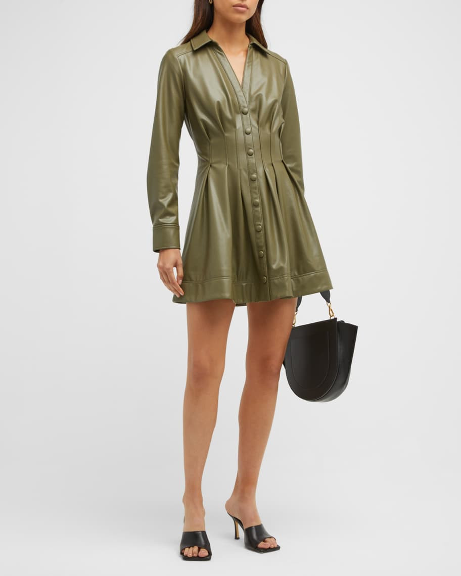 Veronica Beard Ameeta Button-Front Faux Leather Mini Dress | Neiman Marcus