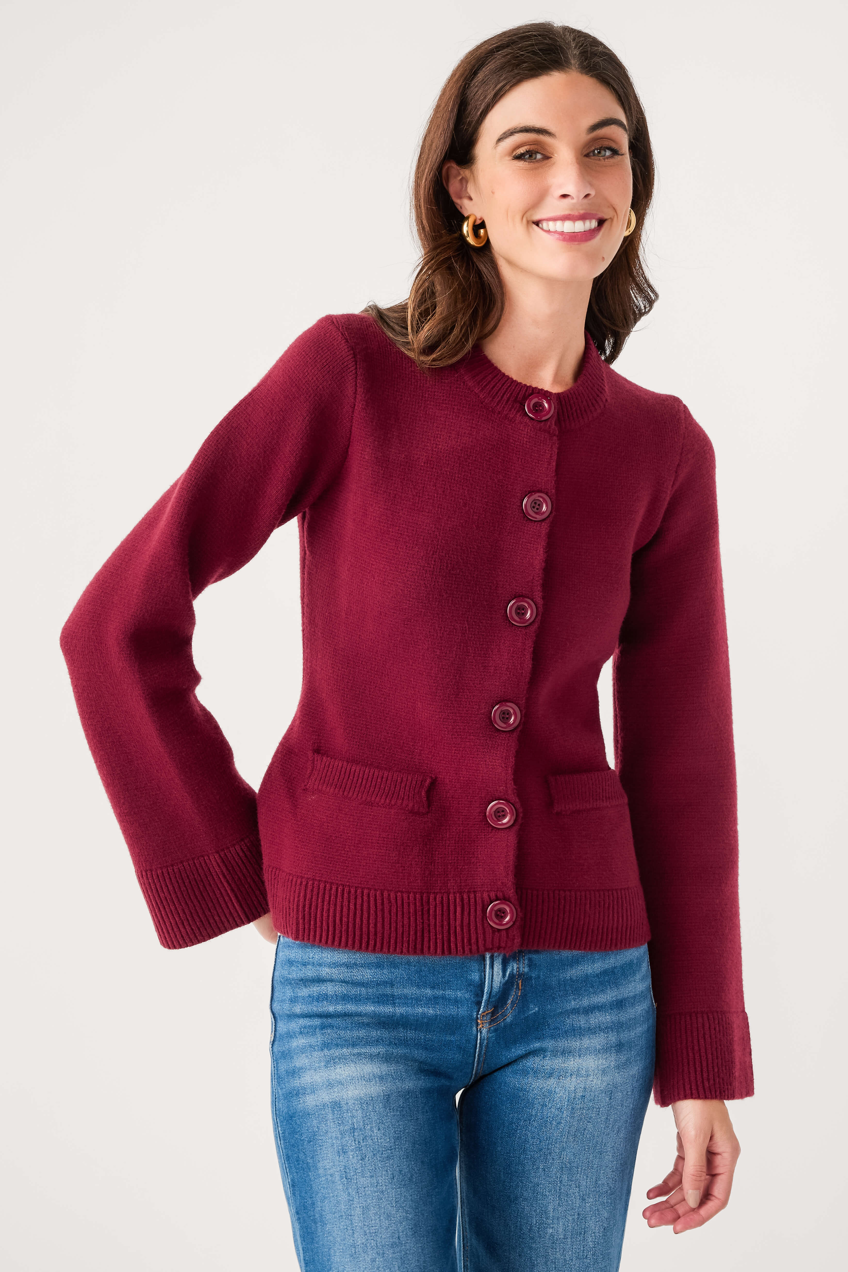 Elan Bell Sleeve Fitted Cardigan | Social Threads