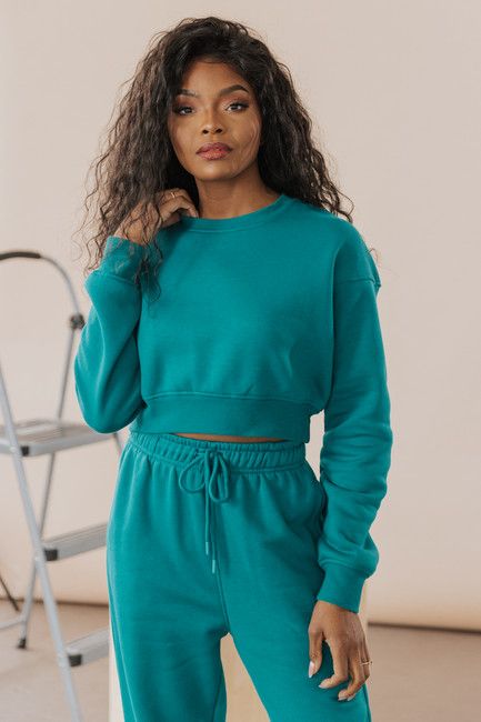 Teal Fleece Long Sleeve Sweatshirt | Magnolia Boutique