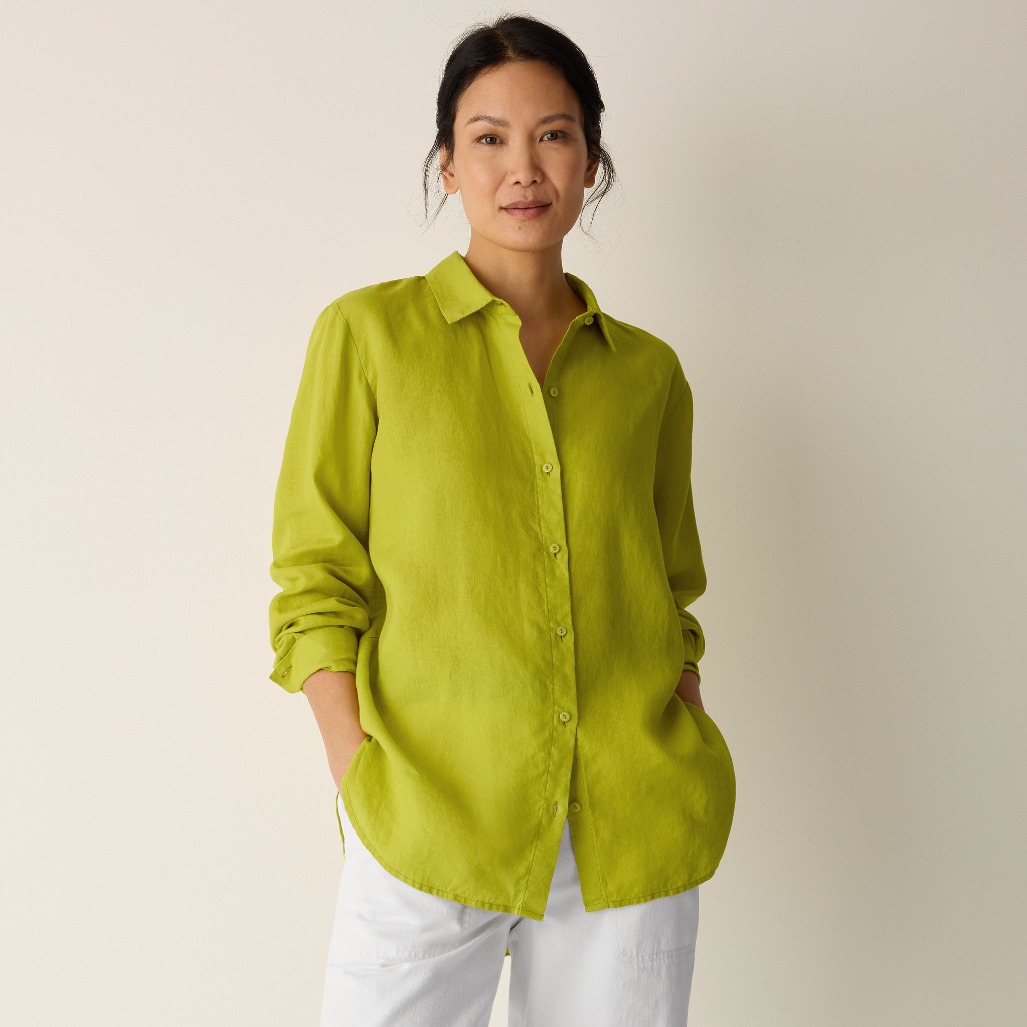 Organic Handkerchief Linen Classic Collar Shirt | Eileen Fisher