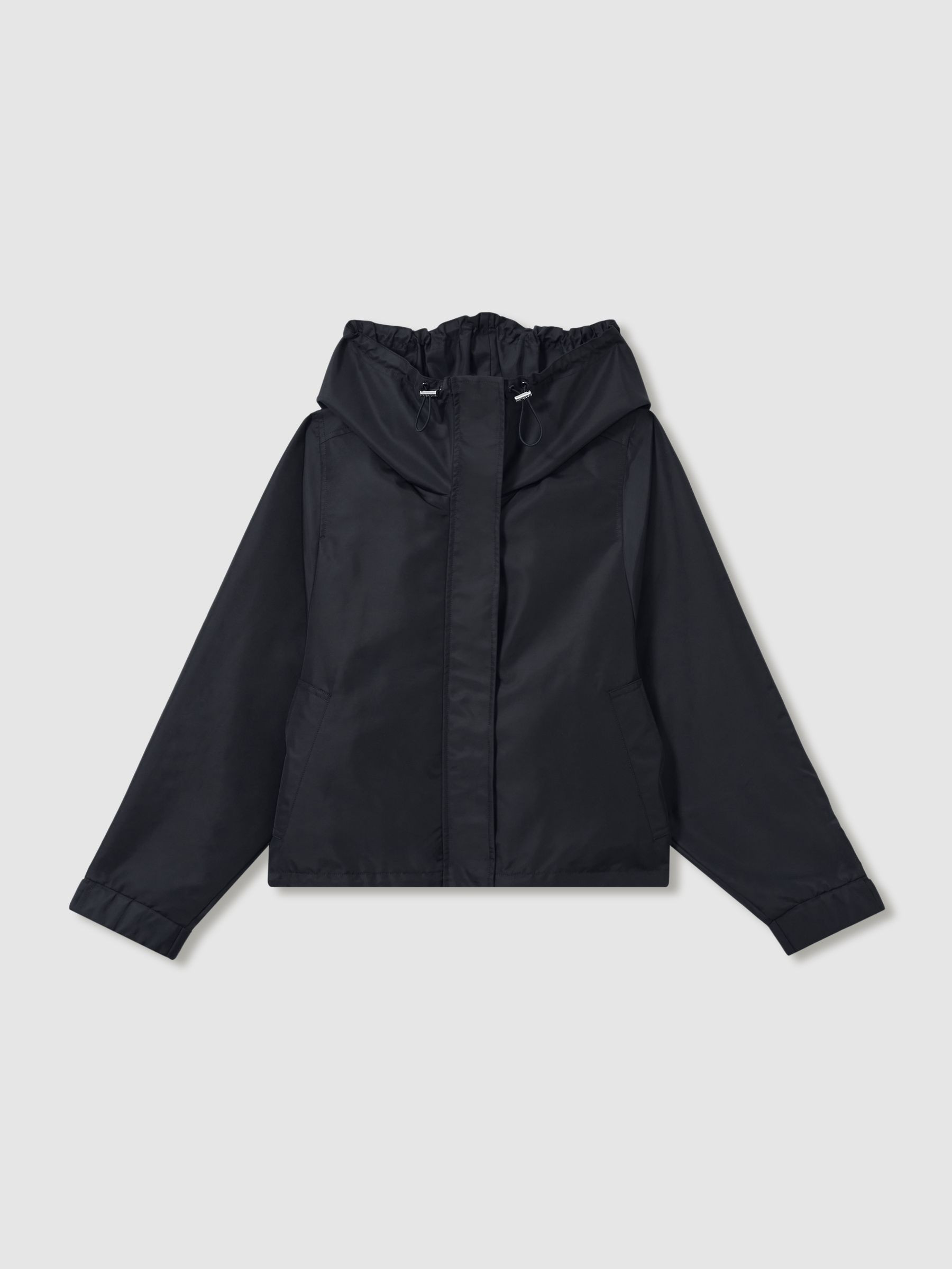 Technical Water-Repellent Hooded Jacket in Navy | Reiss UK