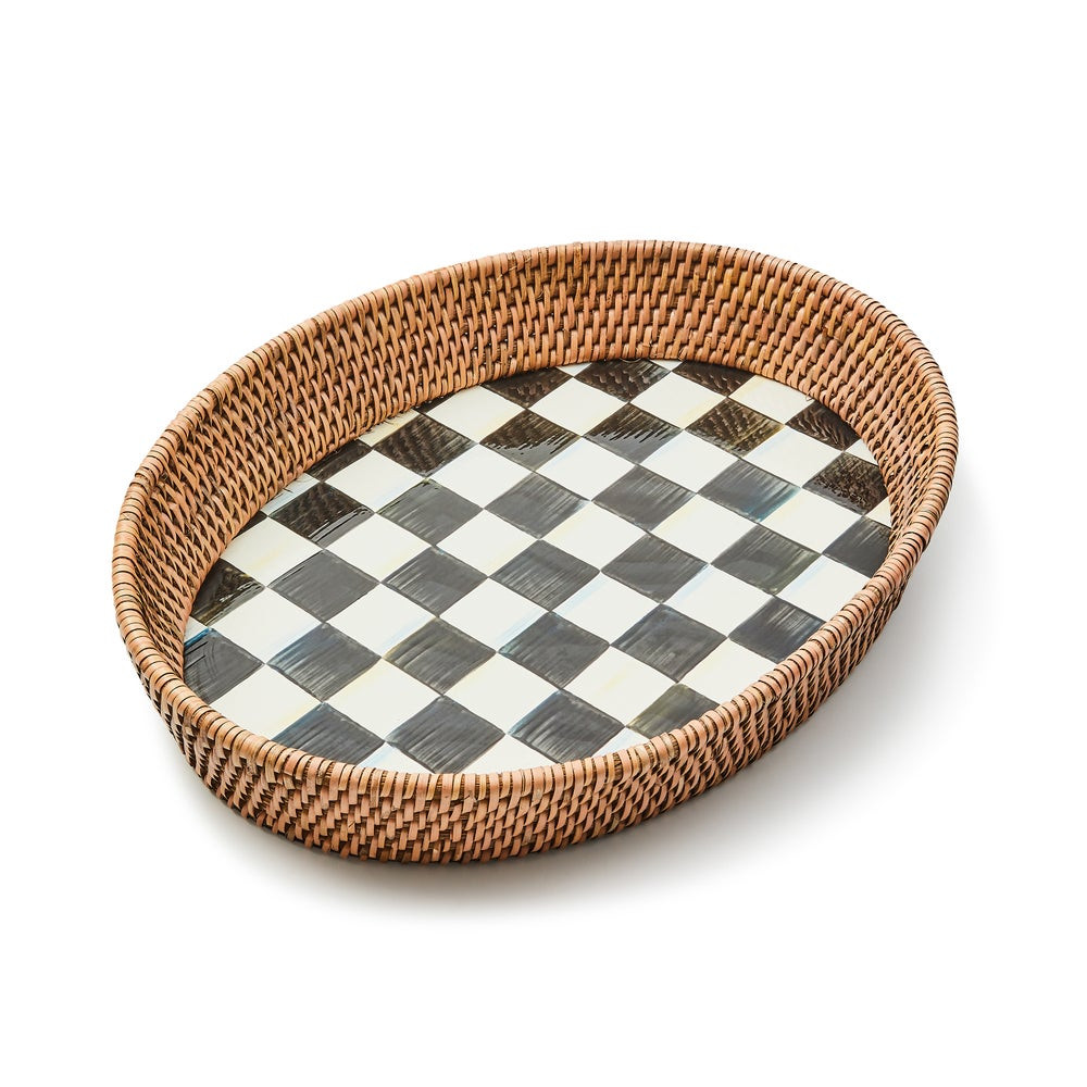 Courtly Check Large Enamel & Rattan Serving Tray | MacKenzie-Childs