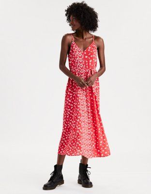 AE Floral Print Midi Slip Dress | American Eagle Outfitters (US & CA)