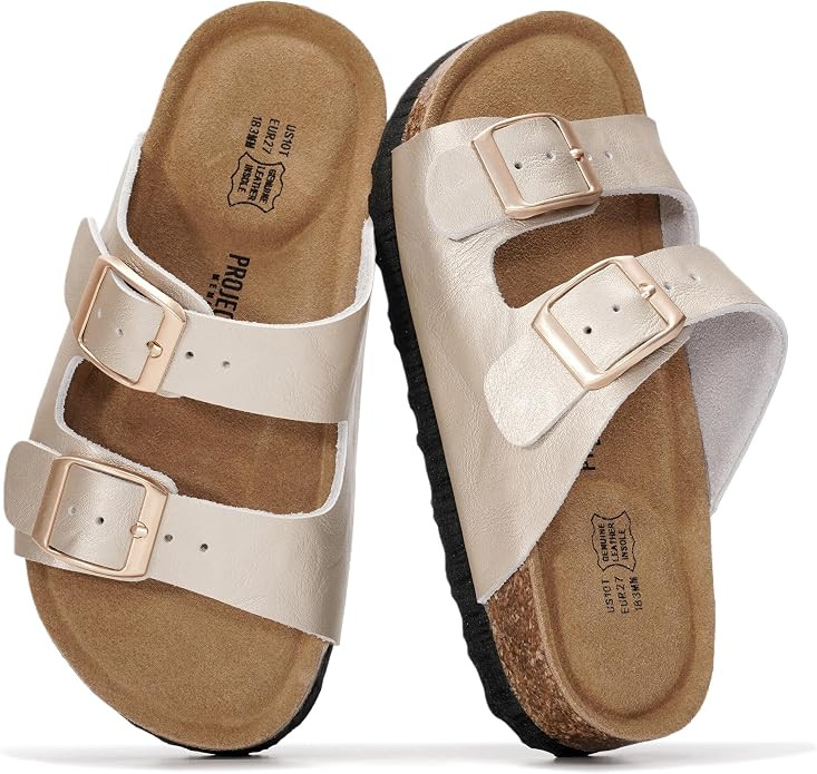 Project Cloud 100% Genuine Leather Kids Sandals - Natural Cork Footbed Non-Slip Slides for Kids -... | Amazon (US)