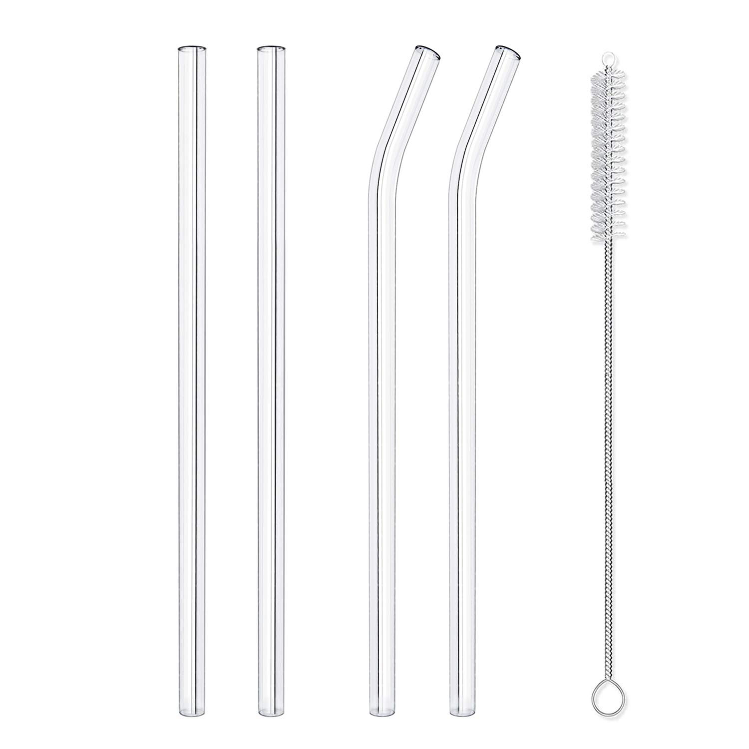 Hiware Reusable Glass Straws Set, 5-piece Drinking Straws with Cleaning Brush, 10" x 10 mm, Dishw... | Amazon (US)