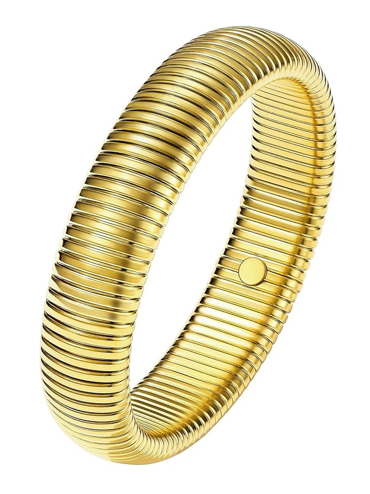 KeyStyle Bangle Bracelets for Women, Stainless Steel Stretch Bracelet Flexible Wide Link Chain Go... | Amazon (US)