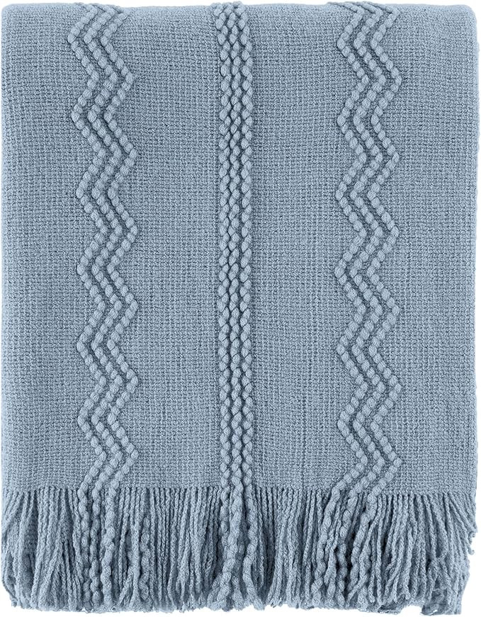 BATTILO HOME Bluish Grey Throw Blanket for Couch, Soft Knit Throws with Tassels for Home Decor, B... | Amazon (US)
