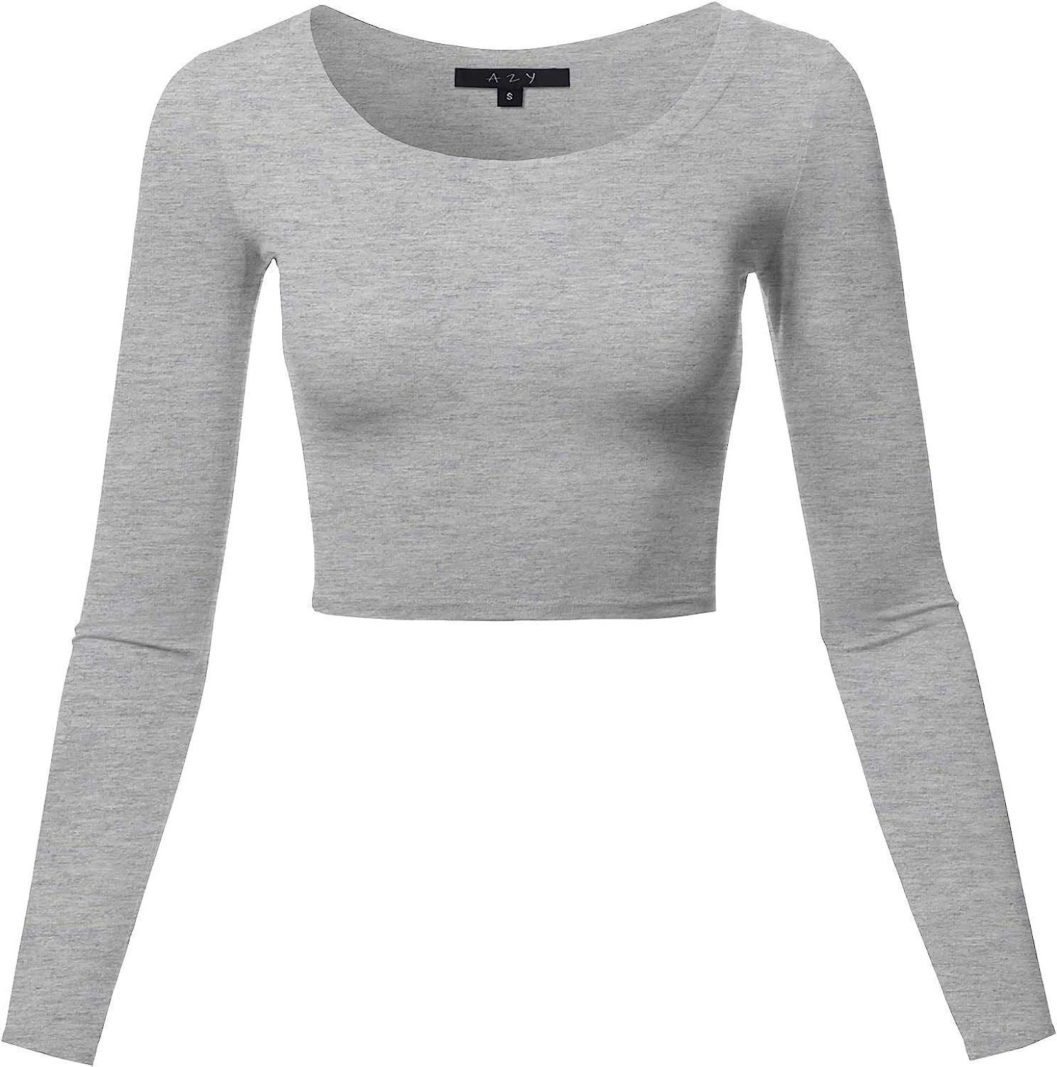 Women's Basic Solid Stretchable Scoop Neck Long Sleeve Crop Top | Amazon (US)