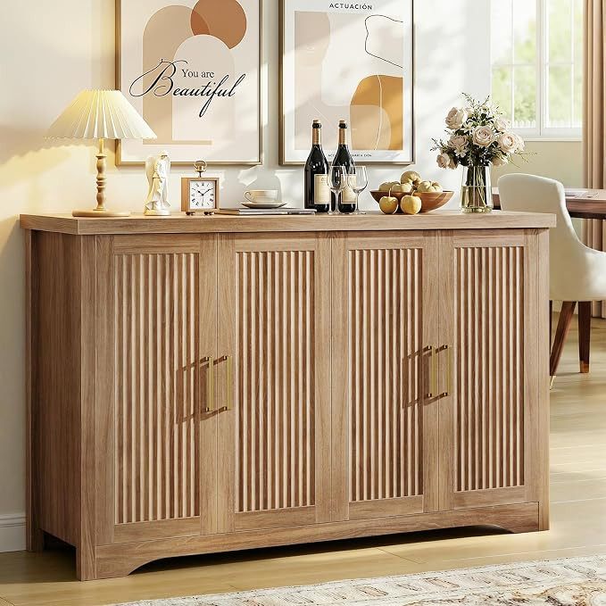 Fluted Buffet Cabinet with Storage（55.59" W Accent Sideboard Cabinet Modern Credenza with Doors... | Amazon (US)