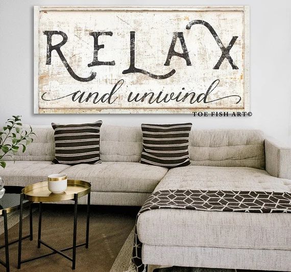 RELAX and Unwind Modern Farmhouse Decor Living Room Sign Bathroom sign Canvas Print Inspirational... | Etsy (US)