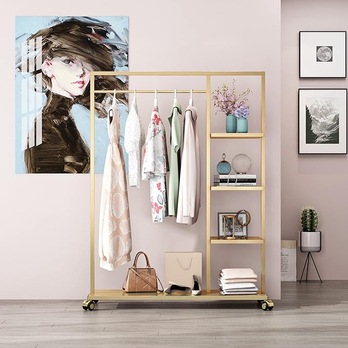 Gold Clothing Rack with Shelf,Boutiques Gold Clothes Rack,Heavy Duty Garment Rack,Multiple Uses H... | Amazon (US)