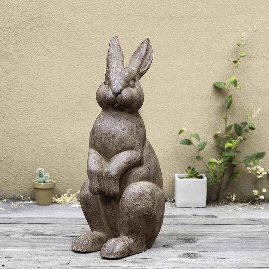 Glitzhome Rabbit Garden Statue Outdoor Standing Bunny Sculpture Lawn Decor, 22.75 Inch, Bronze | Amazon (US)