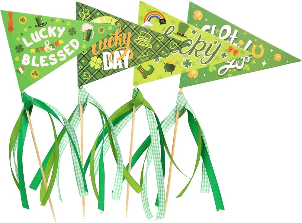 12pcs St Patrick Decorations Banner Garland, 4 Styles Paper Pennant Flags with 3 Ribbons, Shamroc... | Amazon (US)