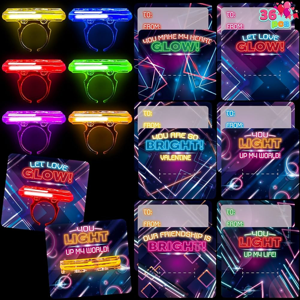 JOYIN 36 Packs Valentine's Day Gifts Cards with Glow in the dark Rings for Valentine's Party Favo... | Amazon (US)