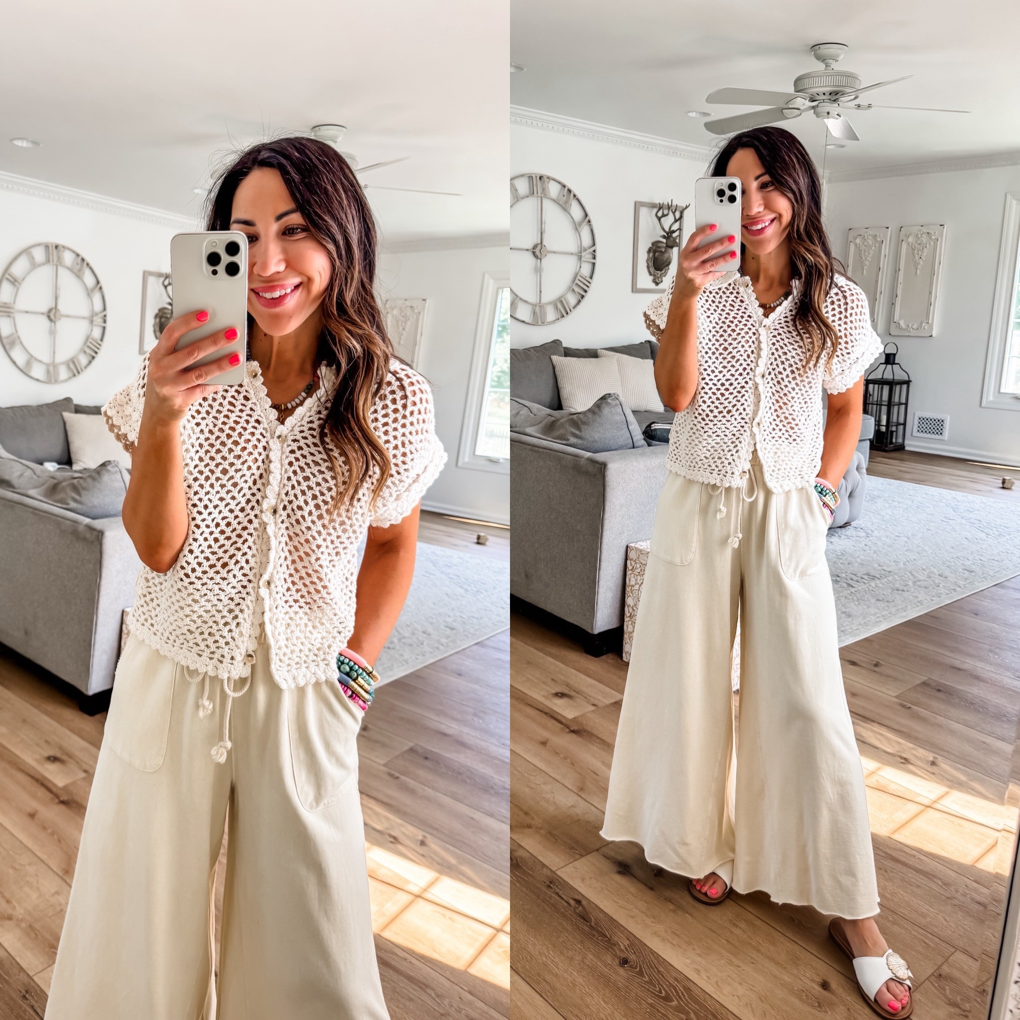 Wearing small crochet top. Small wide leg pants.

#LTKOver40 #LTKFindsUnder100