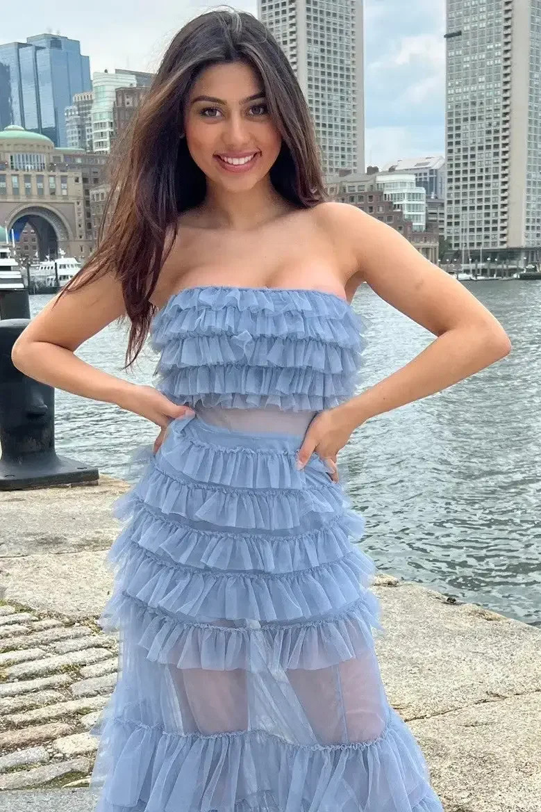 Georgia Maxi Dress - Smoky Blue | Lady Black Tie