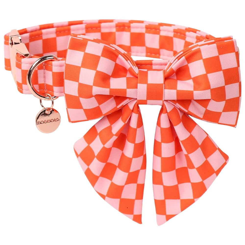 DOGWONG Orange Pink Plaid Dog Collar with Bow - Adjustable and Comfortable Autumn Dog Collar Fall... | Amazon (US)