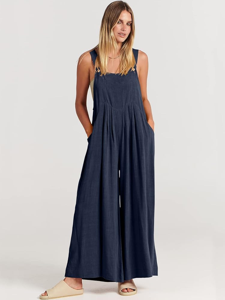 ANRABESS Women's Overalls Jumpsuit Casual Loose Sleeveless Adjustable Straps Bib Wide Leg Outfits... | Amazon (US)
