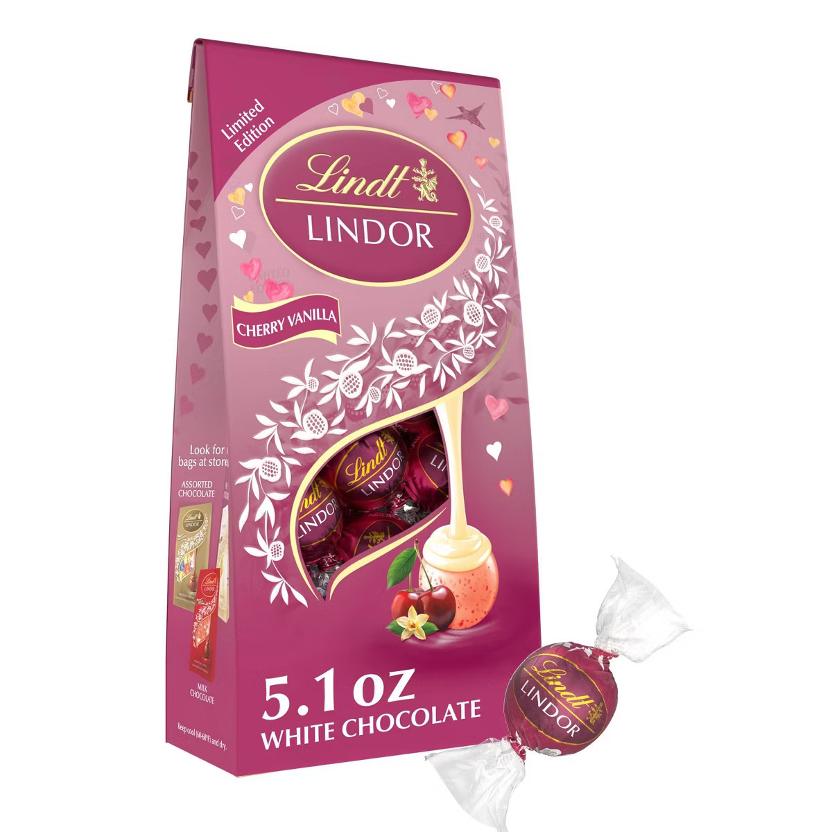 LINDOR, Lindt Valentine's Cherry Vanilla Chocolate Candy - 5.1oz | Target