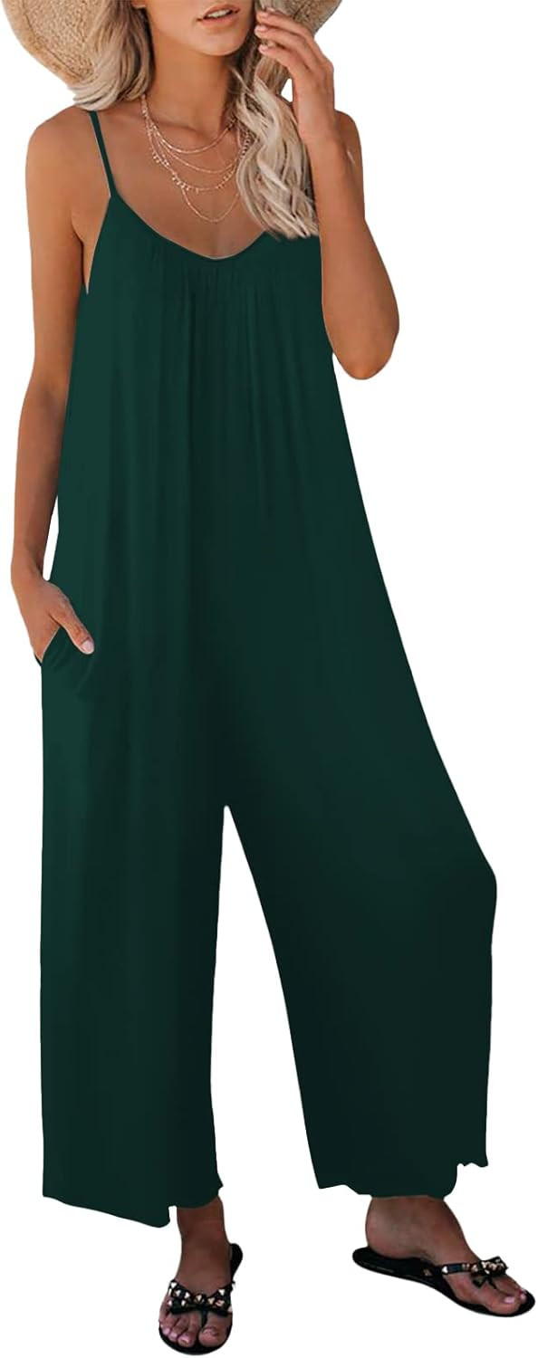 Amazon.com: SNUGWIND Womens Casual Sleeveless Strap Loose Adjustable Jumpsuits Stretchy Long Pants R | Amazon (US)