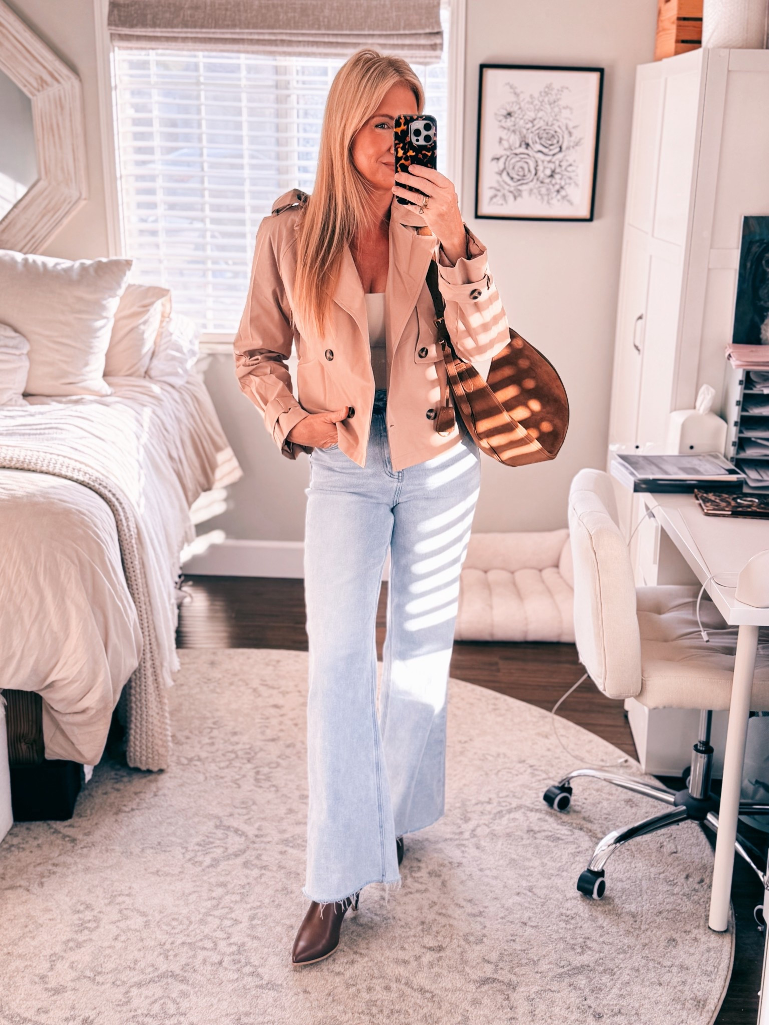 Fall outfit idea | love this cropped trench jacket | brown boots | Amazon brown boots | date night idea | date night look | brown suede bags | Prada suede shoulder bag

#LTKFindsUnder50 #LTKShoeCrush #LTKStyleTip