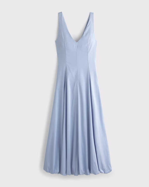Plunge Bubble Hem Midi Dress | Abercrombie & Fitch (US)