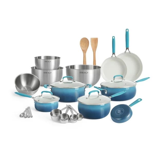 The Pioneer Woman 25 Piece Ceramic Nonstick Aluminum Easy Clean Cookware Set, Ombre Teal | Walmart (US)