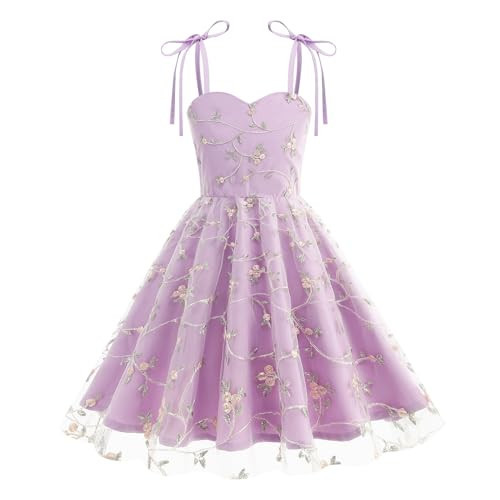 IDOPIP Embroidery Flower Girls Lace Dress for Kids Party Wedding Bridesmaid Communion Tulle Dresses Princess Pageant Birthday Formal Dance Prom Boho Floral Spaghetti Straps Gown ﻿ Purple 9-10 Years | Amazon (US)