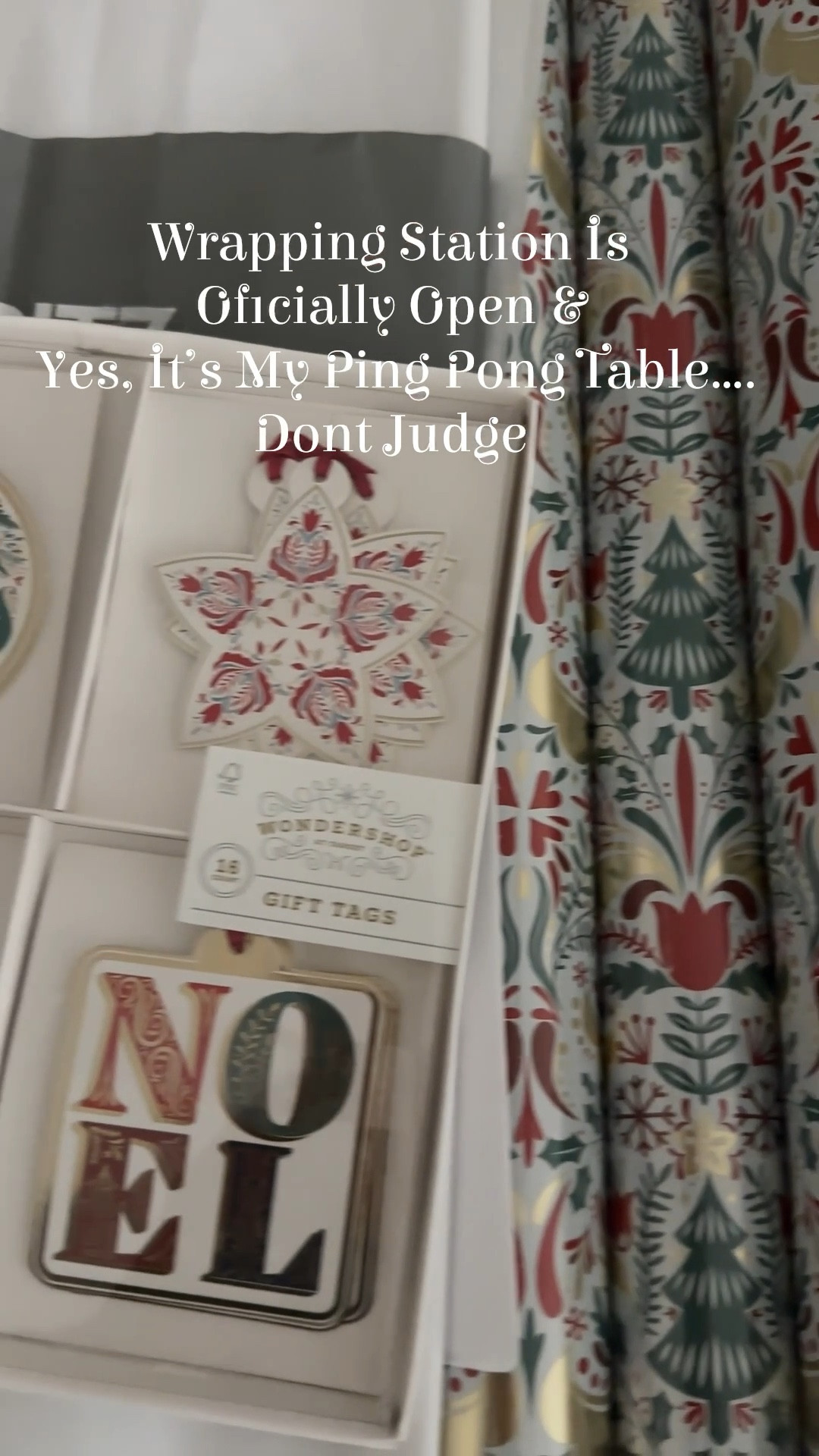 My official wrapping station is open for business & yes, it’s my ping-pong table, don’t judge 😅🎁
Stocked, sorted, & ready for marathon wrapping sessions (fueled by coffee & Christmas Carol playlists, obviously).
PSA: Target has 30% off all Wondershop wrapping paper today only. Don’t sleep on it! Your future self will thank you when you’re not panic-wrapping at midnight. 🎄✨
Click to shop + save!