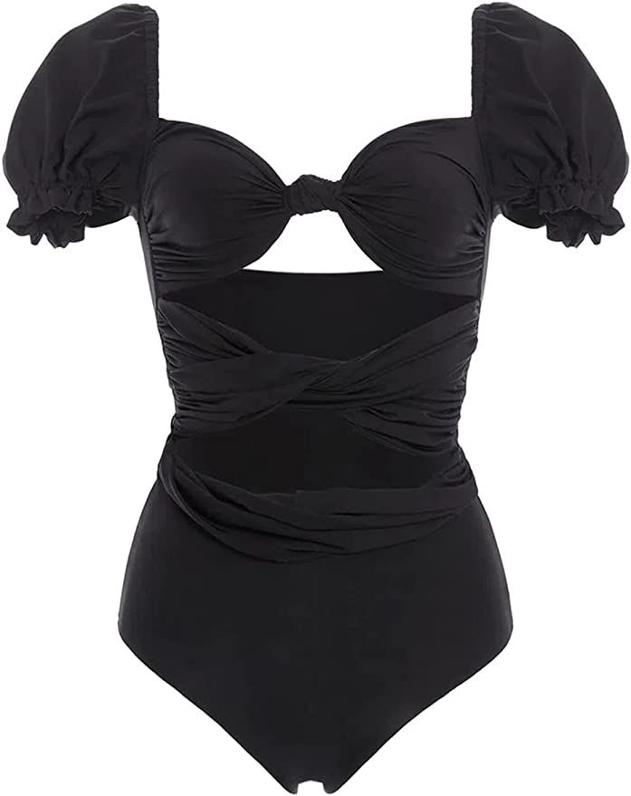 ZAFUAZ One Piece Swimsuit Puff Sleeve Tummy Control High Waisted Bathing Suit Swimwear for Women | Amazon (US)