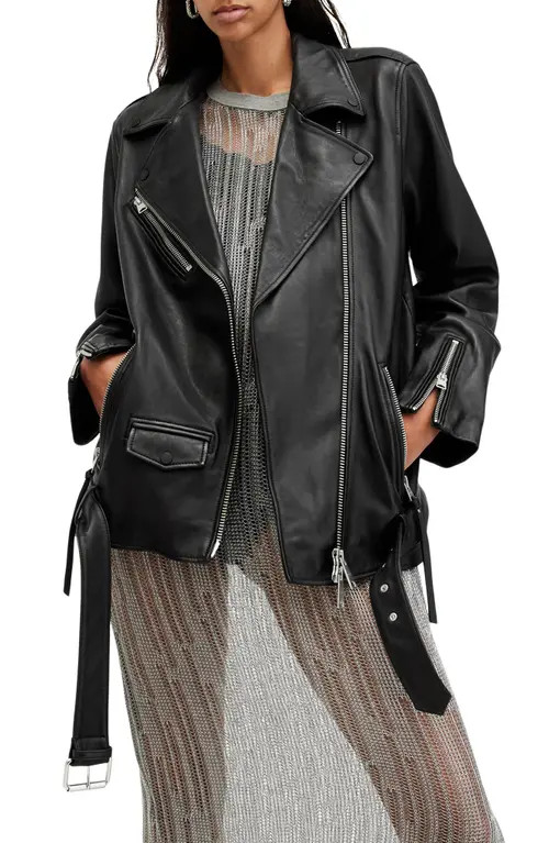 AllSaints Billie Leather Biker Jacket in Black at Nordstrom, Size Medium | Nordstrom