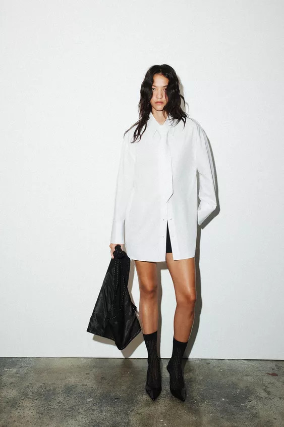 POPLIN SHIRT WITH TIE | Zara US