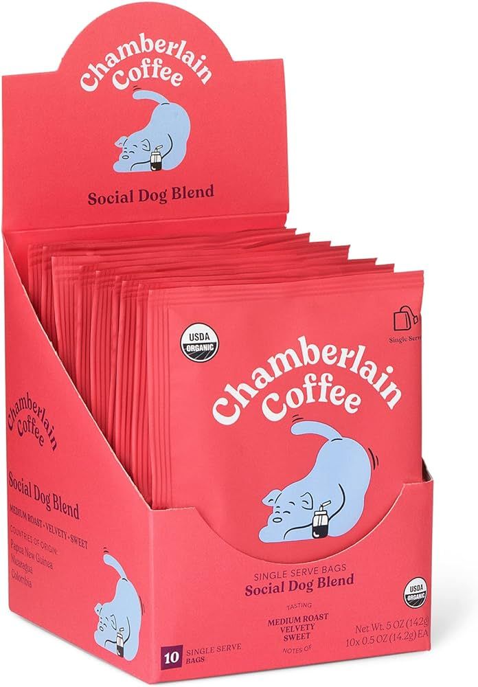 Chamberlain Coffee Social Dog Blend Cold Brew Singles - Full Bodied, Medium Roast Organic Coffee ... | Amazon (US)