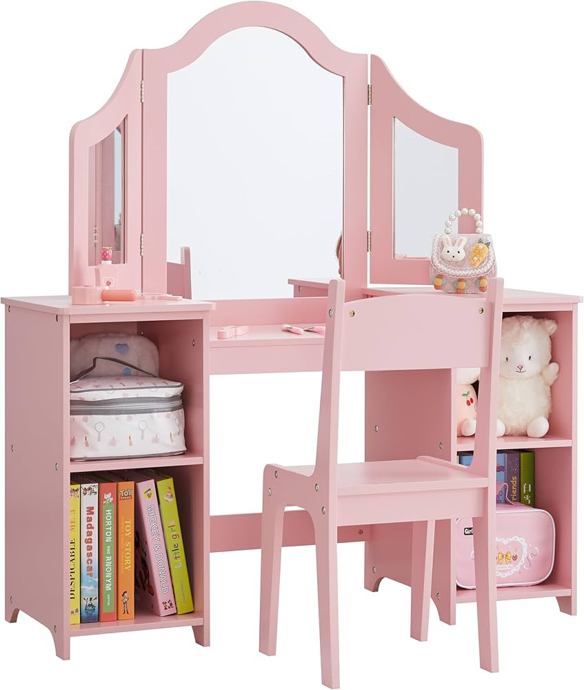 2 in 1 Kids Vanity Set, Princess Makeup Vanity Storage Cabinet with Detachable Top, Girls Vanity ... | Amazon (US)