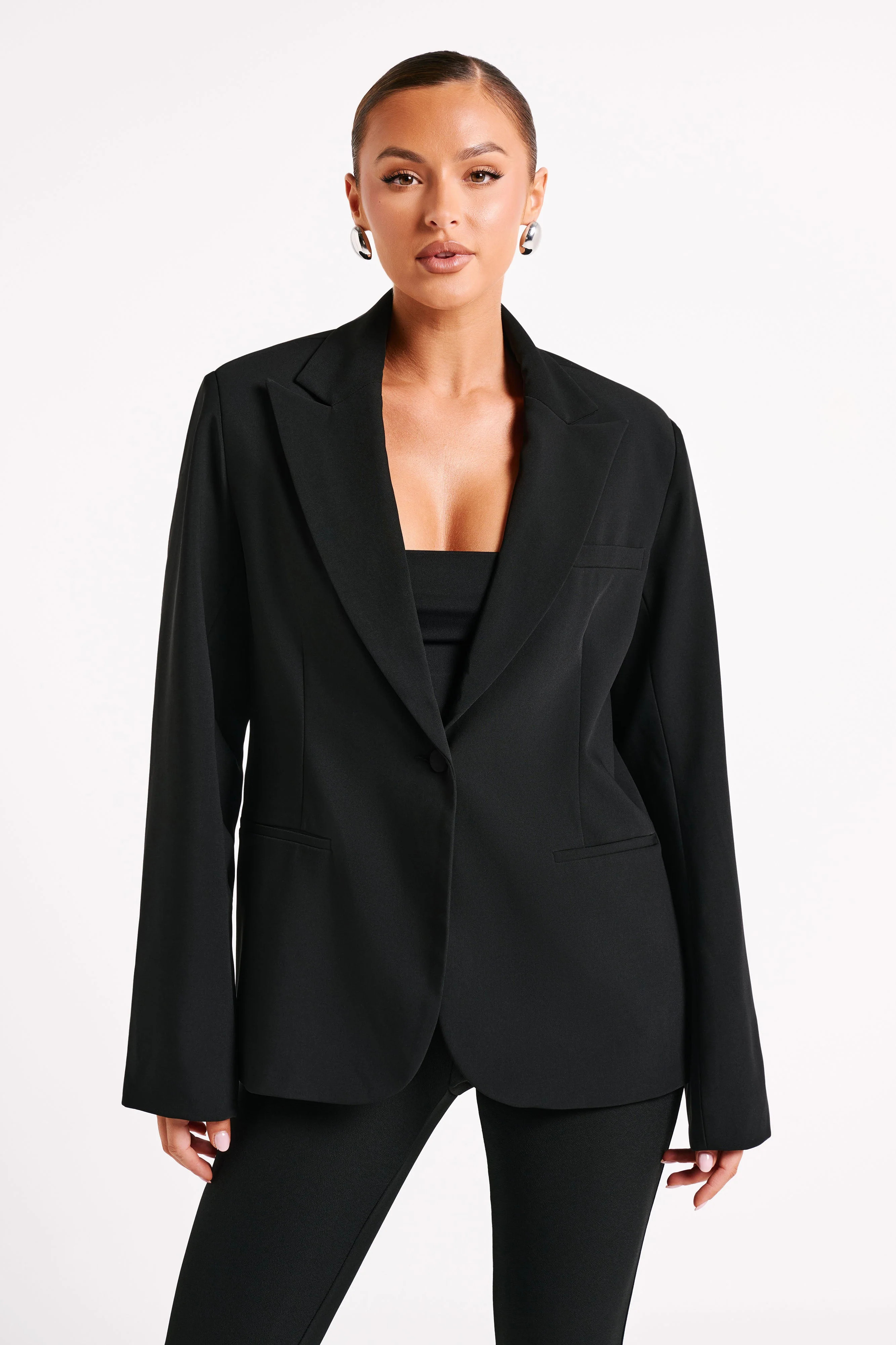 Bexley Oversized Blazer With Shoulder Pads - Black | MESHKI US