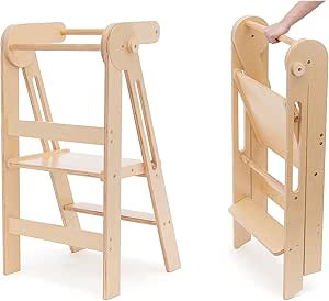 Foldable Standing Kitchen Stool for Kids, Toddler Tower (Natural Wood Color) | Amazon (US)