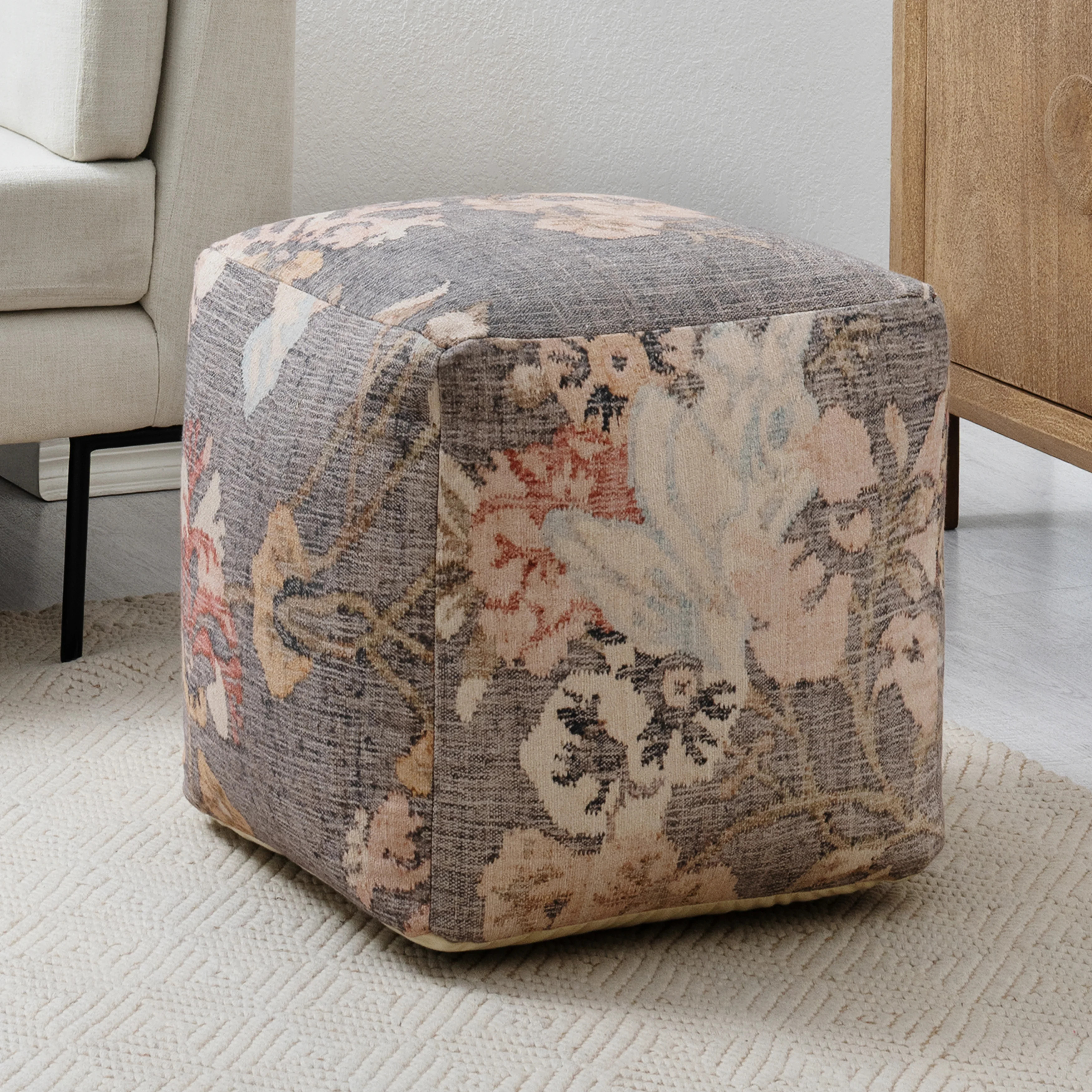 Yinka Eddie Pouf - Multi color Vintage-Inspired Motif Accent Pouf Ottoman, machine woven | Wayfair North America