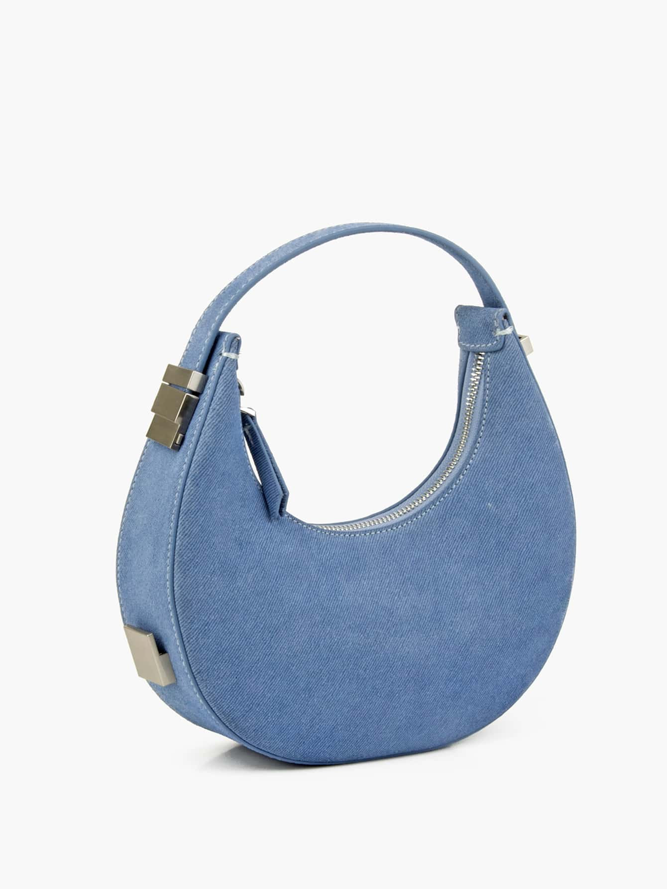 Denim Genuine Leather Handbag For Women Mini Hobo Bag | SHEIN
