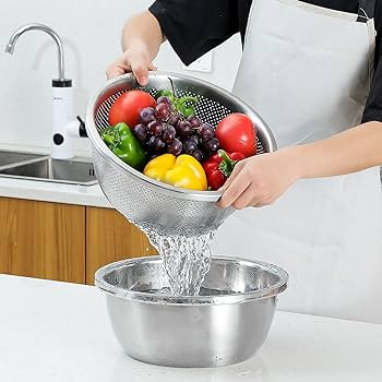 Amazon.com: 304 Stainless Steel Microporous Colander,2QT Large Capacity with Mixing Bowl For wash... | Amazon (US)