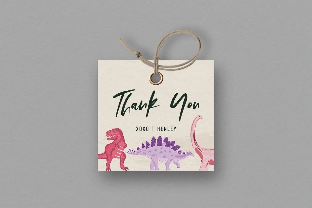 Girl Dinosaur Favor Tag, Girl Dinosaur Birthday Decorations, Favors, Thank You Tag, Editable Dino... | Etsy (US)