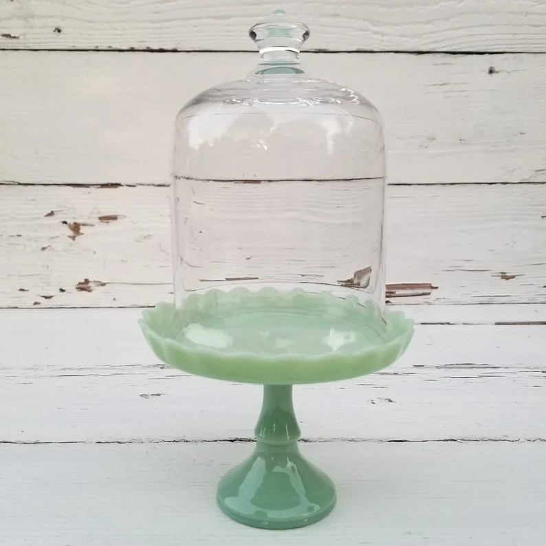 Jadeite Cupcake Stand & Lid Pioneer Woman Jadeite Pedestal Cupcake Cake Stand W/domed Glass Lid C... | Etsy (US)