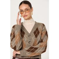 ASTR the Label | Ashtyn V-neck Argyle Cardigan in Brown argyle | Size S | ASTR The Label (US)