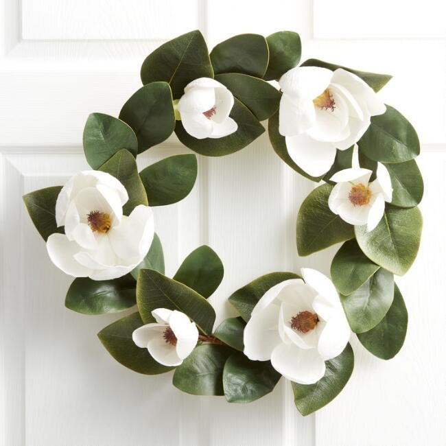Pier Place Faux Magnolia Flowers Wreath | World Market