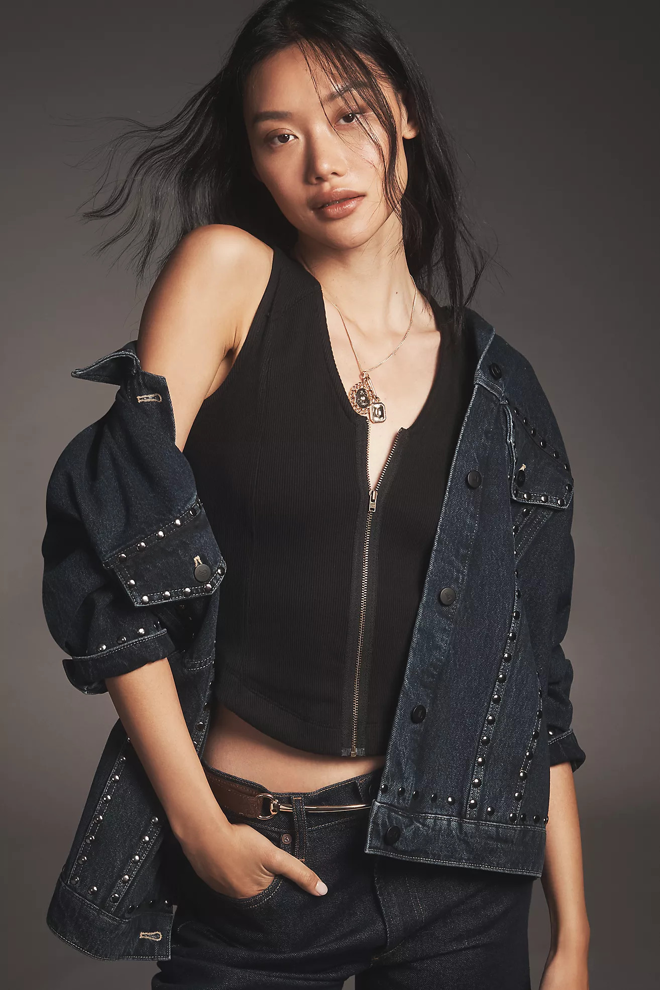 By Anthropologie Ribbed Seamed Deep-V Neck Tank Top | Anthropologie (US)